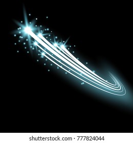Glittering flying comet, glowing comet on black background, light effect, aqua color
