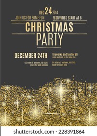 Glittering Gold Christmas party invitation flyer