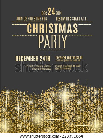 glittering gold christmas party invitation flyer のベクター画像素材