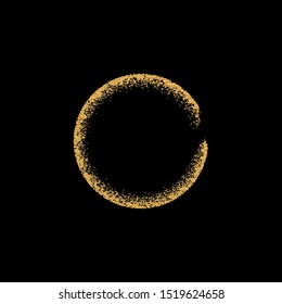 Glittering Gold Circle Isolated on Black. Golden Enso Symbol. Chinese Enso Symbol Vector Design. Foil Textured Round Shape. Premium Logo Design Element