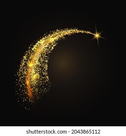 Glittering gold dust tail. Twinkling glitter wave Vector background