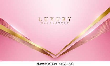 Glittering gold lines overlapping on pink, Luxury background concept, Vector illustration.