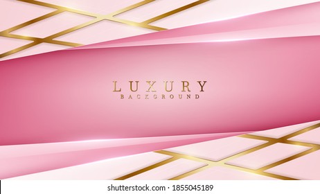 Glittering gold lines overlapping on pink, Luxury background concept, Vector illustration.