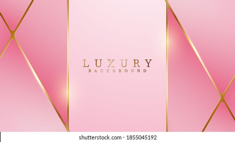 Glittering gold lines overlapping on pink, Luxury background concept, Vector illustration.