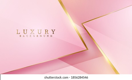 Glittering gold lines overlapping on pink, Luxury background concept, Vector illustration.