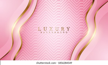 Glittering gold lines overlapping on pink, Luxury background concept, Vector illustration.