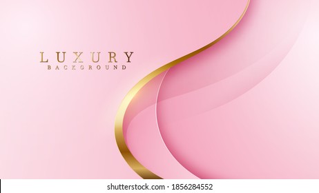 Glittering gold lines overlapping on pink, Luxury background concept, Vector illustration.