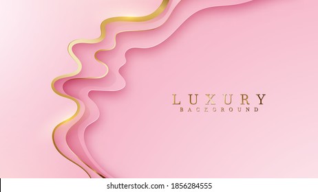 Glittering gold lines overlapping on pink, Luxury background concept, Vector illustration.