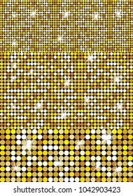 Glittering Gold Texture for your design. Stone plate paving pattern. Geometric Seamless vector pattern in the form of a pebble like golden dust. Shining Golden metallic small figures. Byzantine mosaic