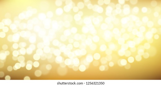Glittering golden background with bokeh effect. Gold twinkled light  abstract backdrop for Wedding or Christmas xmas card . Vector Illustration.