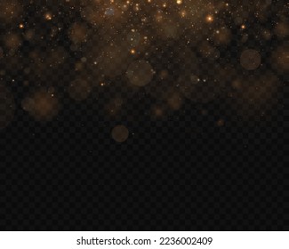 Glittering golden bokeh magic dust particles on, christmas sparkling light effect, sparks, glowing lights, golden dust sparks and star shine with special light.