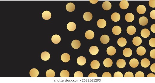 Glittering golden confetti drop with depth, shadow and light reflection on black background for overlay. Falling golden confetti creating a magical festive ambiance with sparkles on black background