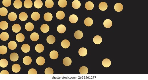 Glittering golden confetti drop with depth, shadow and light reflection on black background for overlay. Falling golden confetti creating a magical festive ambiance with sparkles on black background