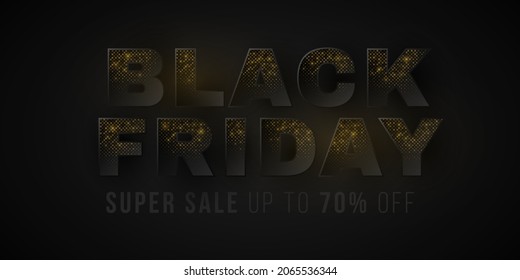 Glittering golden letters Black Friday sale. Abstract golden halftone effect. Fashion advertising promotion template. Commercial discount event. Vector business illustration. EPS 10
