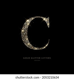 Glittering golden letters on a black background, shiny letters
