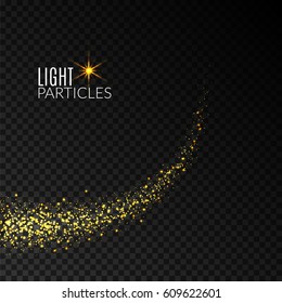 Glittering golden path of sparkles. Glowing particles trail design. Luxury magic dust light.