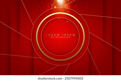 glittering golden rings and lines with modern red wall digital geometric creative luxury background,cover and card design.vector illustration award concept backdrop element.