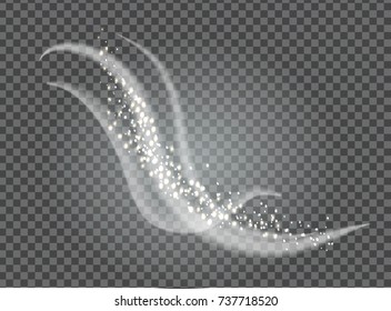 Glittering golden sand powder and fume elements, sparkling decoration glitter on vector illustration isolated on transparent black background