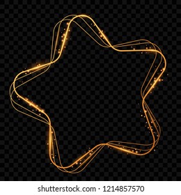 Glittering golden star. Isolated frame with light effects. Vector template for a blog or website