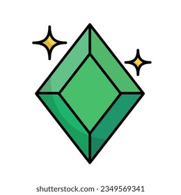 Glittering green gemstone icon. Vector.