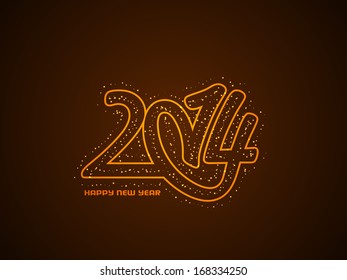 glittering happy new year 2014 design on brown color background. vector illustration