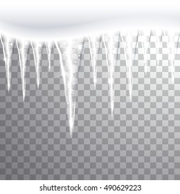 glittering icicles on a transparent background