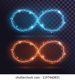 Glittering infinity signs in blue and orange dust