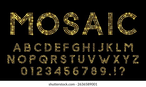 Glittering Mosaic Latin Font Made of Circles In Golden Colors