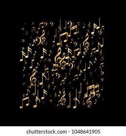 Glittering Music Note Texture. Glamour Party Poster Pattern Design. Glitter Note Icons Texture. Poster Print Design Background.