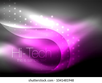 Glittering neon glowin wave, techno modern art abstract background, magical shiny template. Vector illustration