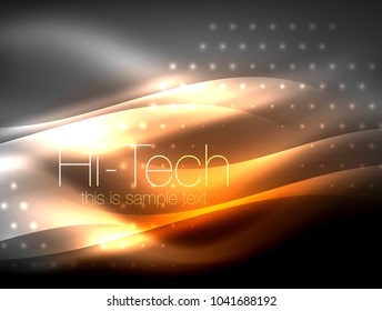 Glittering neon glowin wave, techno modern art abstract background, magical shiny template. Vector illustration