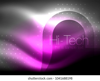 Glittering neon glowin wave, techno modern art abstract background, magical shiny template. Vector illustration