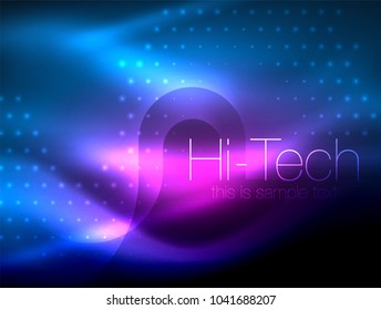 Glittering neon glowin wave, techno modern art abstract background, magical shiny template. Vector illustration