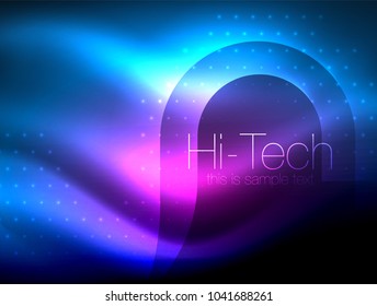 Glitzernde Neon-Glowinwelle, Techno-Moderne Kunst abstrakter Hintergrund, magisch glänzende Vorlage. Vektorgrafik