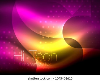 Brillante ola de neón brillante, fondo abstracto de arte moderno tecno, plantilla mágica brillante. Ilustración del vector
