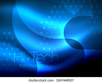 Glittering neon glowin wave, techno modern art abstract background, magical shiny template. Vector illustration