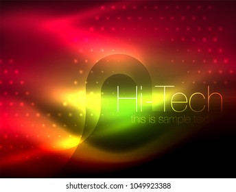 Glittering neon glowin wave, techno modern art abstract background, magical shiny template. Vector illustration