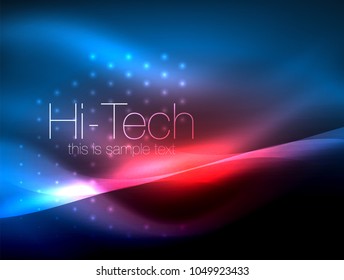 Glittering neon glowin wave, techno modern art abstract background, magical shiny template. Vector illustration