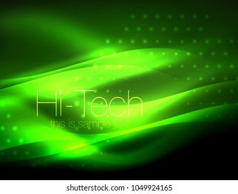 Glitzernde Neon-Glowinwelle, Techno-Moderne Kunst abstrakter Hintergrund, magisch glänzende Vorlage. Vektorgrafik