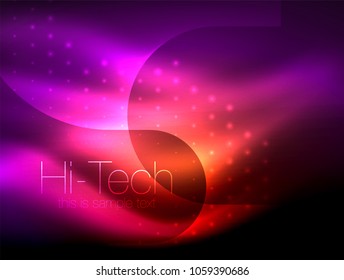 Glittering neon glowin wave, techno modern art abstract background, magical shiny template. Vector illustration