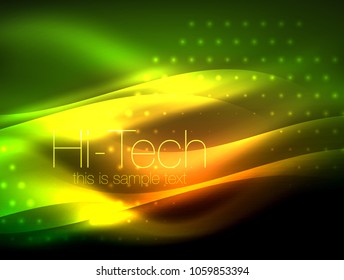 Brillante ola de neón brillante, fondo abstracto de arte moderno tecno, plantilla mágica brillante. Ilustración del vector