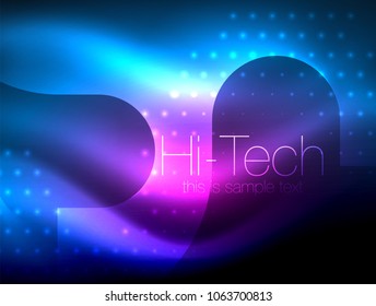 Glittering neon glowin wave, techno modern art abstract background, magical shiny template. Vector illustration