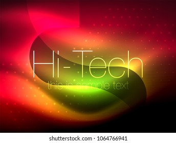 Glitzernde Neon-Glowinwelle, Techno-Moderne Kunst abstrakter Hintergrund, magisch glänzende Vorlage. Vektorgrafik