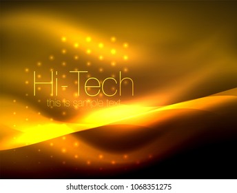 Glittering neon glowin wave, techno modern art abstract background, magical shiny template. Vector illustration