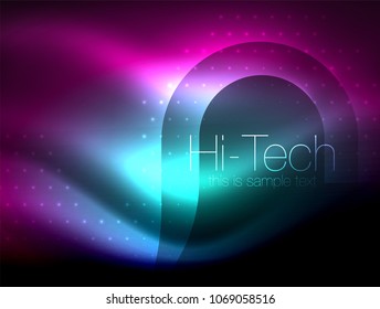 Glittering neon glowin wave, techno modern art abstract background, magical shiny template. Vector illustration