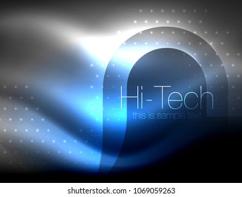 Glittering neon glowin wave, techno modern art abstract background, magical shiny template. Vector illustration