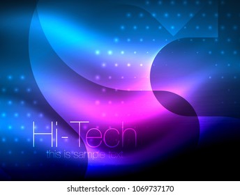 Glittering neon glowin wave, techno modern art abstract background, magical shiny template. Vector illustration