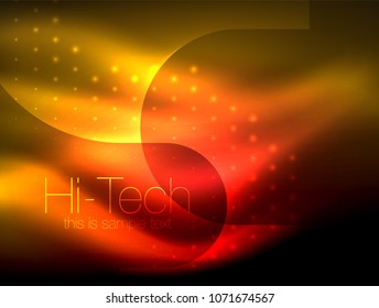 Glittering neon glowin wave, techno modern art abstract background, magical shiny template. Vector illustration