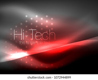 Glittering neon glowin wave, techno modern art abstract background, magical shiny template. Vector illustration