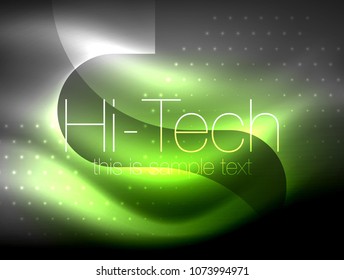 Glittering neon glowin wave, techno modern art abstract background, magical shiny template. Vector illustration